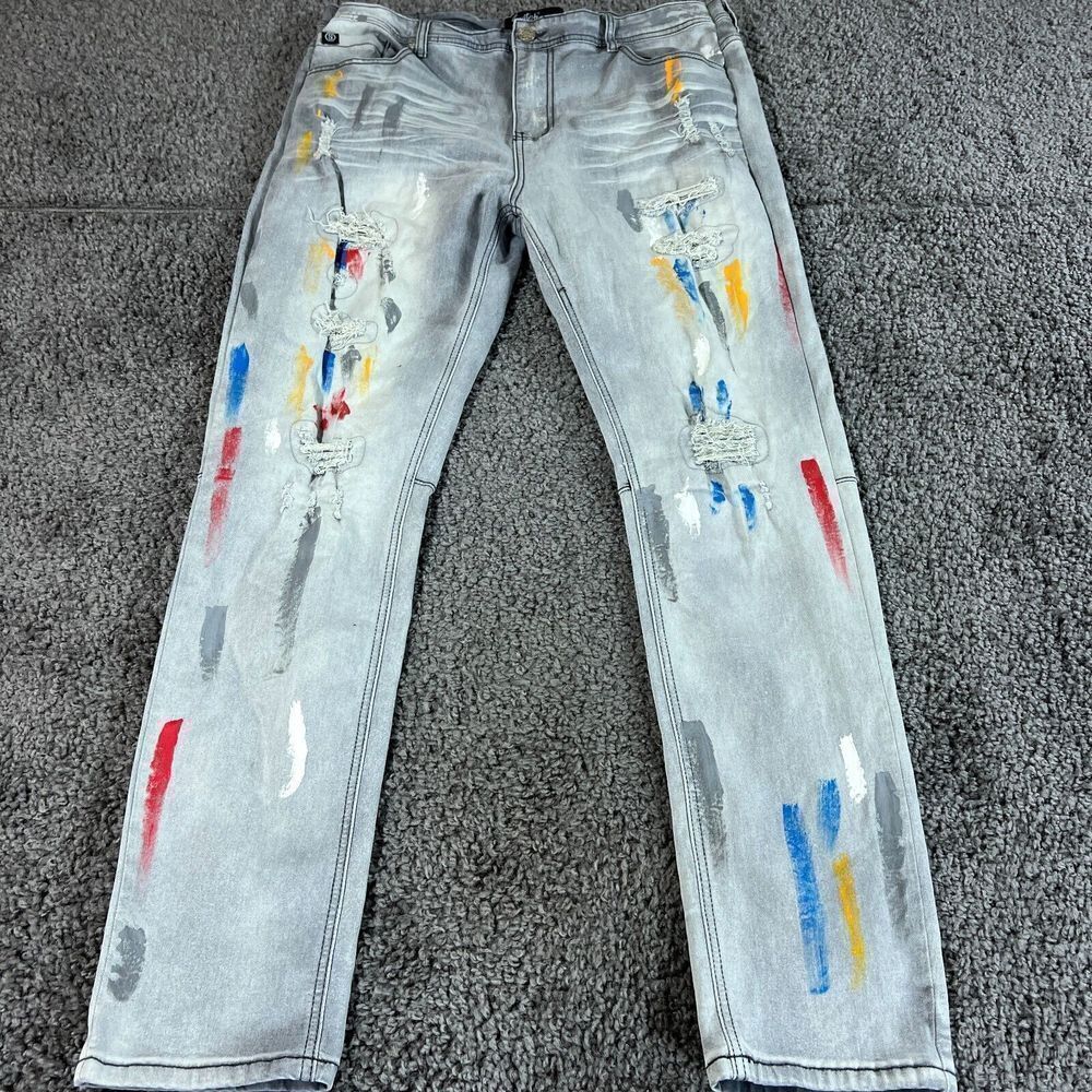Switch Jeans Mens 40x32 Slim Taper Fit Distressed Painted Graphic Streetwear